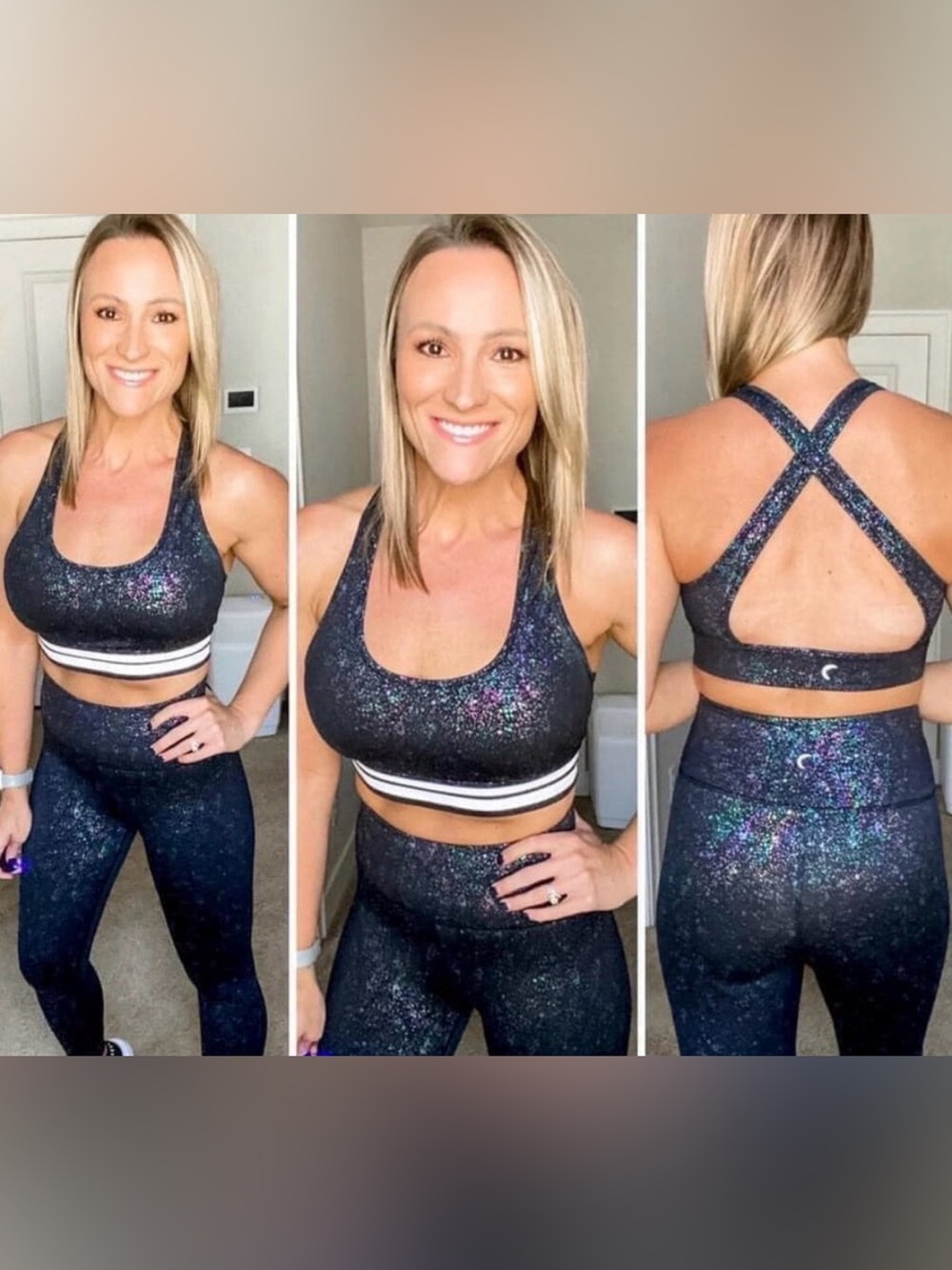 Zyia Black Reflective Mirage Light n Tight Cross Strap Bra